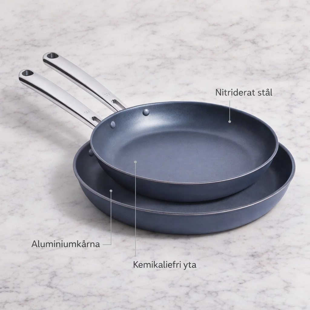 Kolstål Stekpanna med Non-Stick Beläggning - infographic view