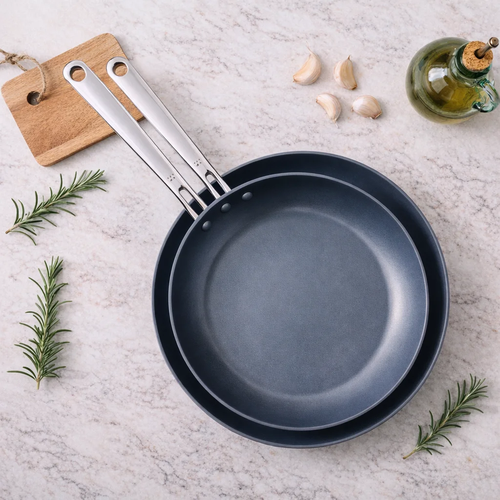 Kolform kolstål stekpanna set med non-stick beläggning, perfekt för professionell matlagning hemma